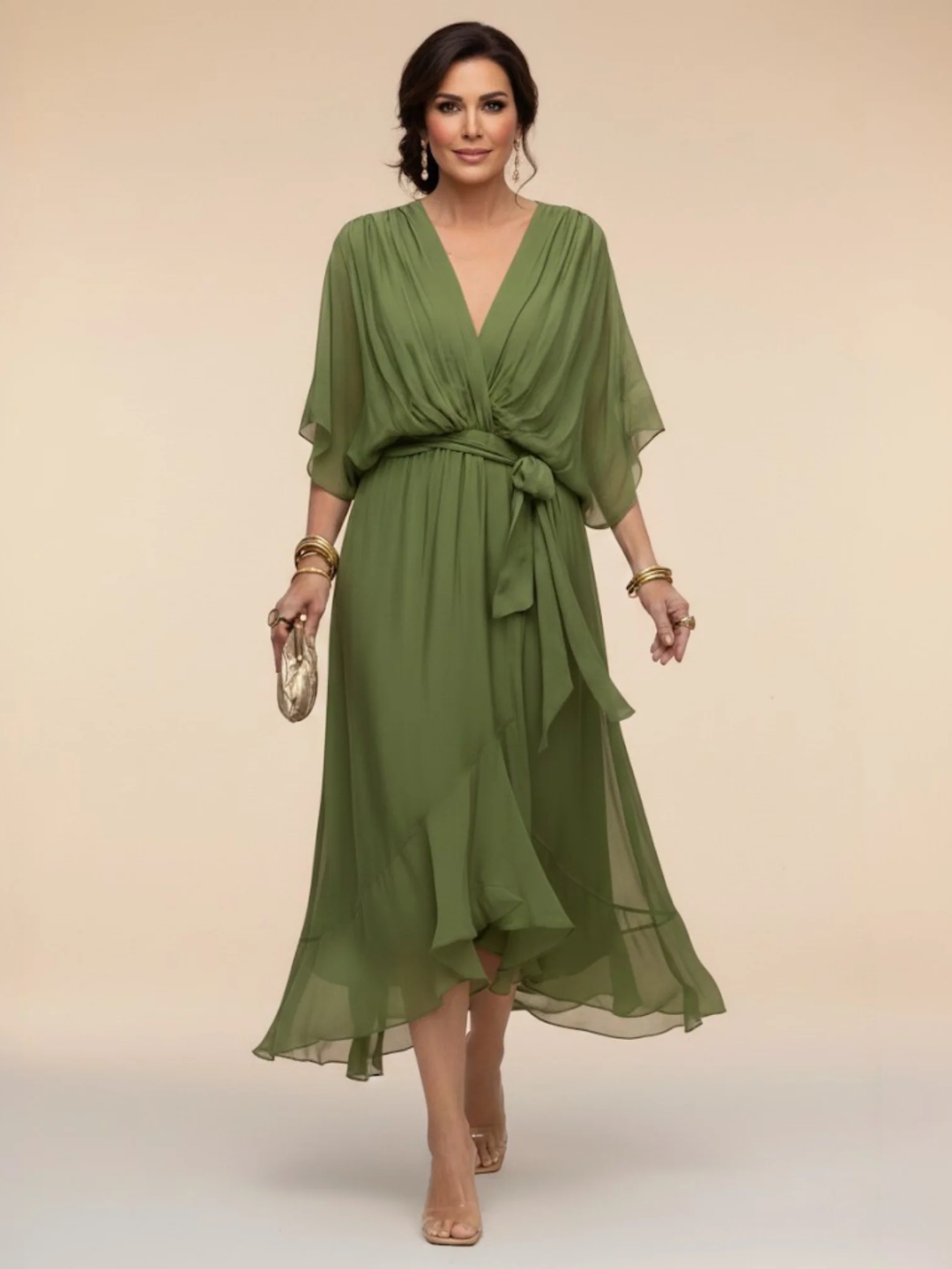 ANDREA | VESTIDO DE CHIFFON CON ESCOTE EN V