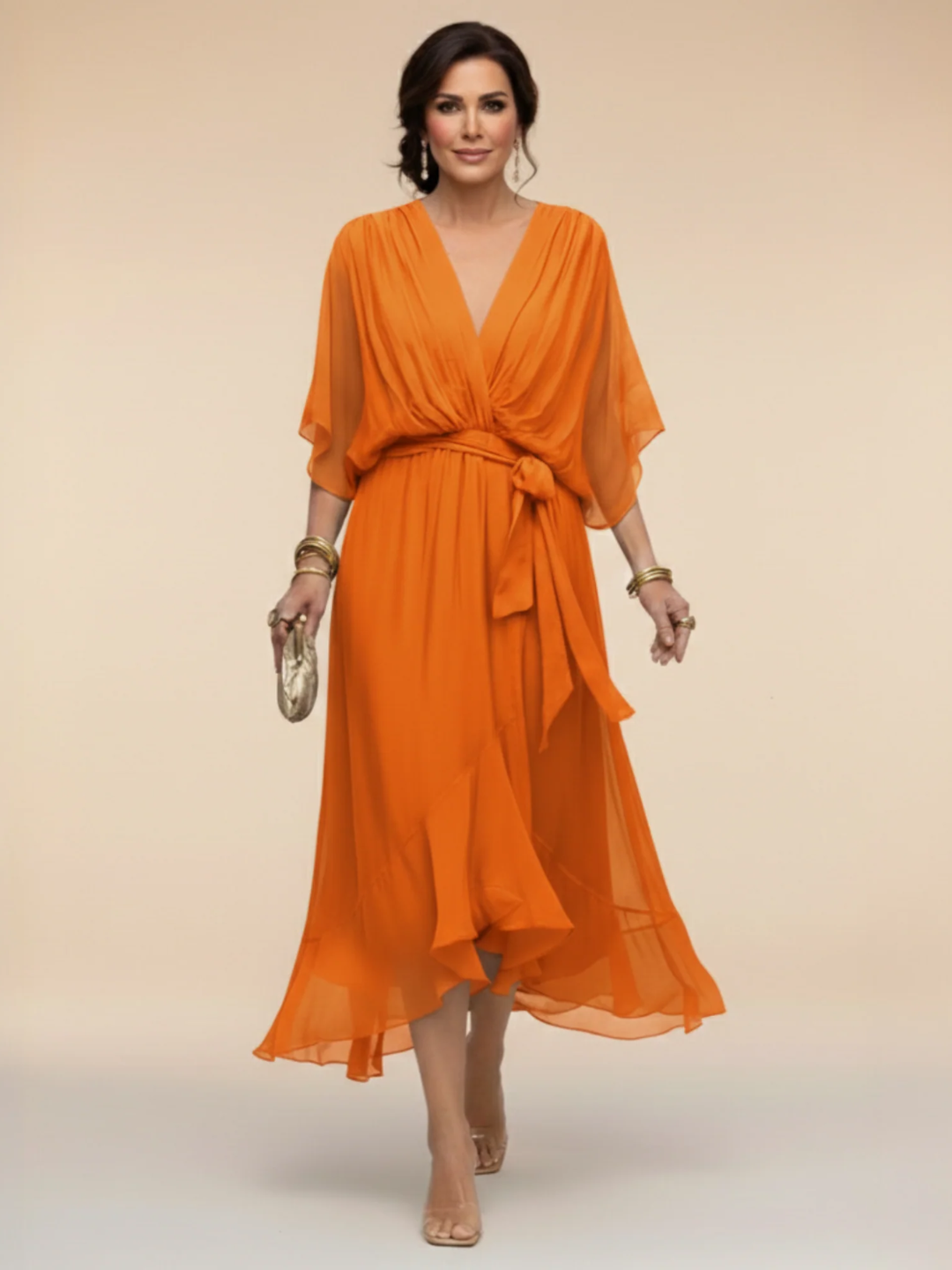 ANDREA | VESTIDO DE CHIFFON CON ESCOTE EN V