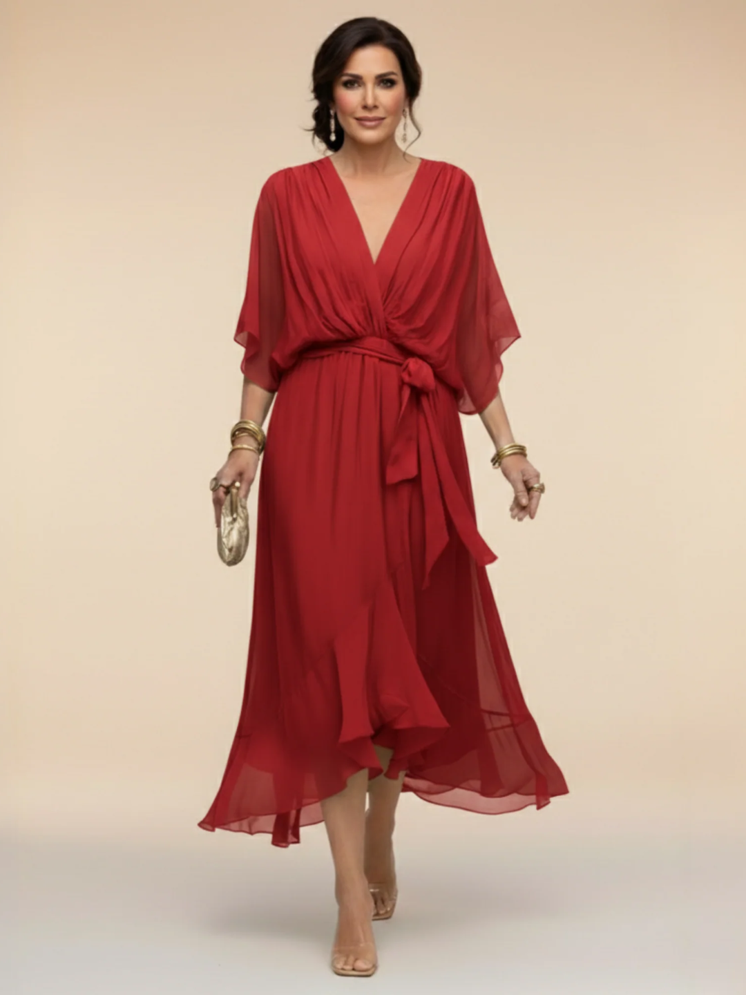 ANDREA | VESTIDO DE CHIFFON CON ESCOTE EN V