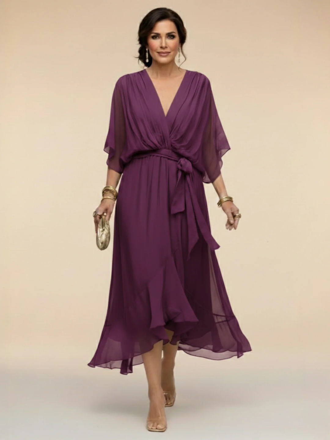 ANDREA | VESTIDO DE CHIFFON CON ESCOTE EN V