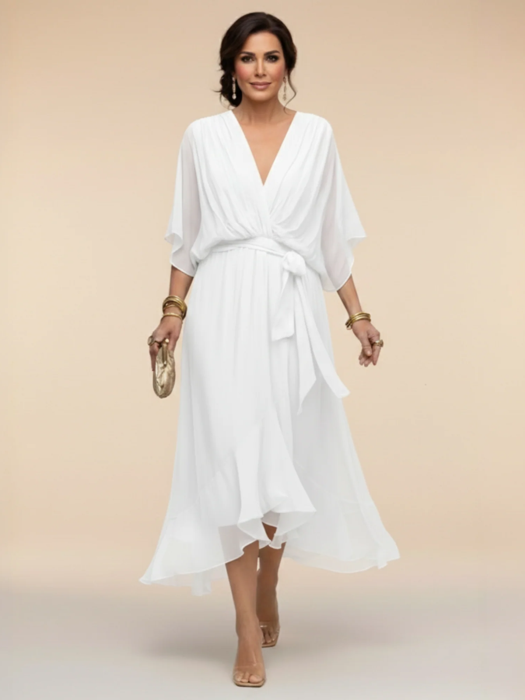 ANDREA | VESTIDO DE CHIFFON CON ESCOTE EN V