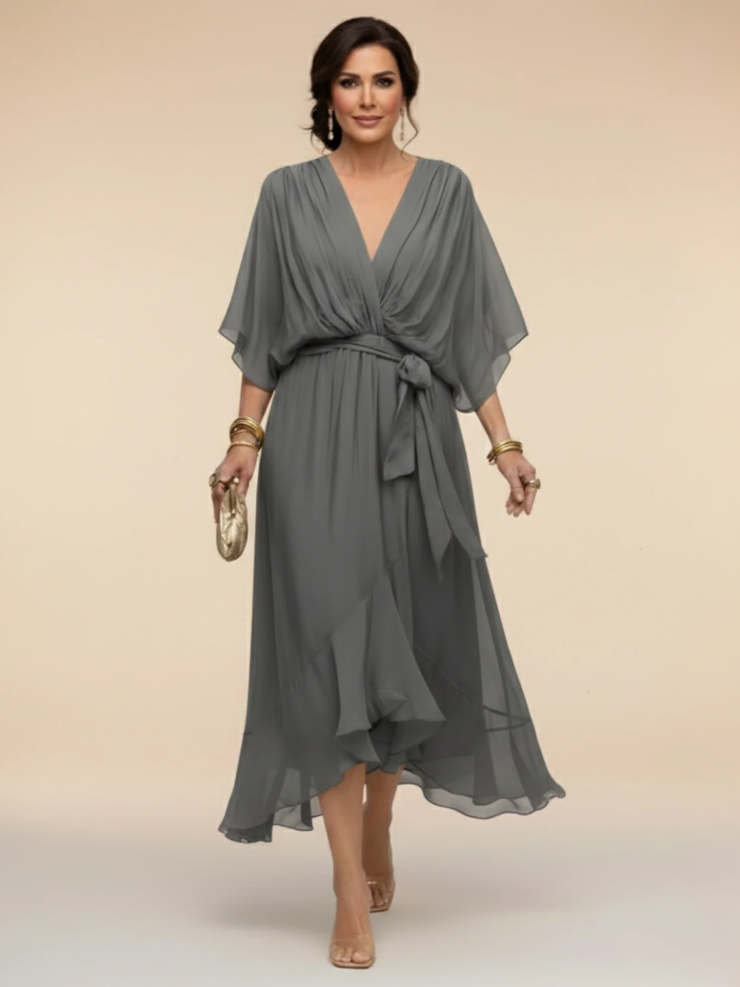 ANDREA | VESTIDO DE CHIFFON CON ESCOTE EN V