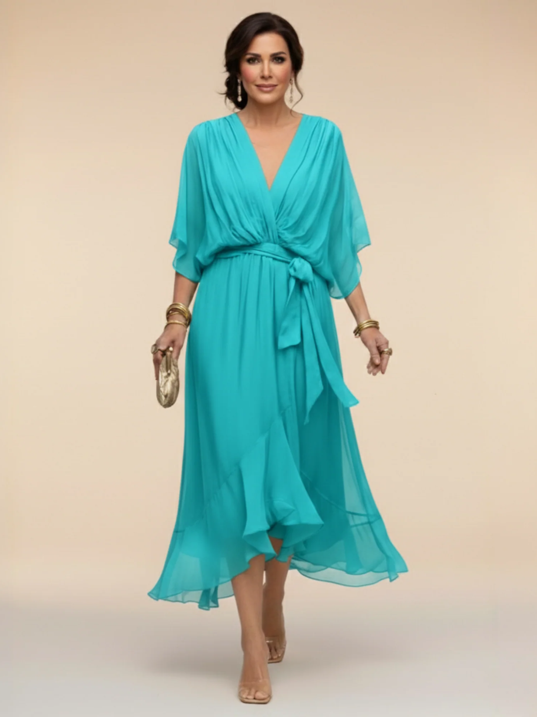 ANDREA | VESTIDO DE CHIFFON CON ESCOTE EN V
