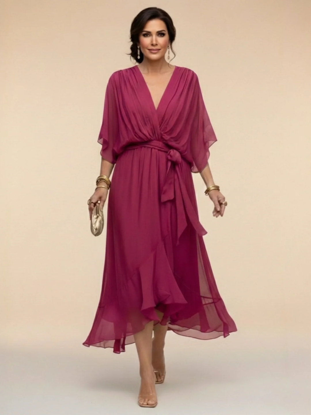 ANDREA | VESTIDO DE CHIFFON CON ESCOTE EN V