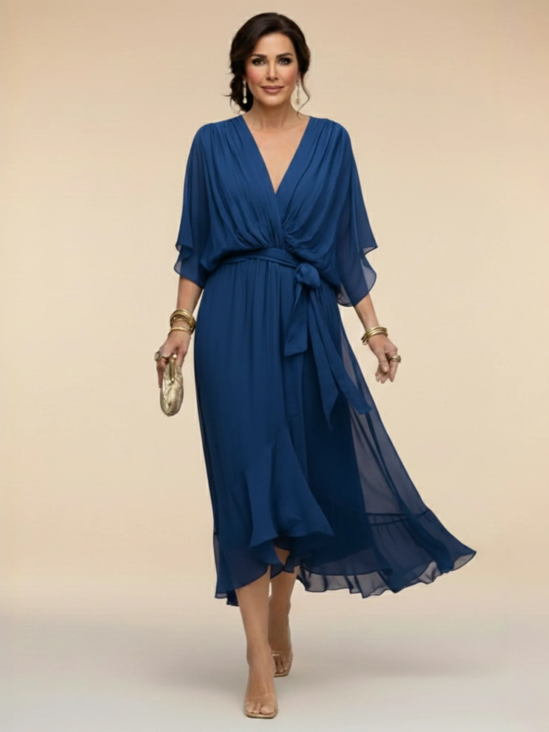 ANDREA | VESTIDO DE CHIFFON CON ESCOTE EN V