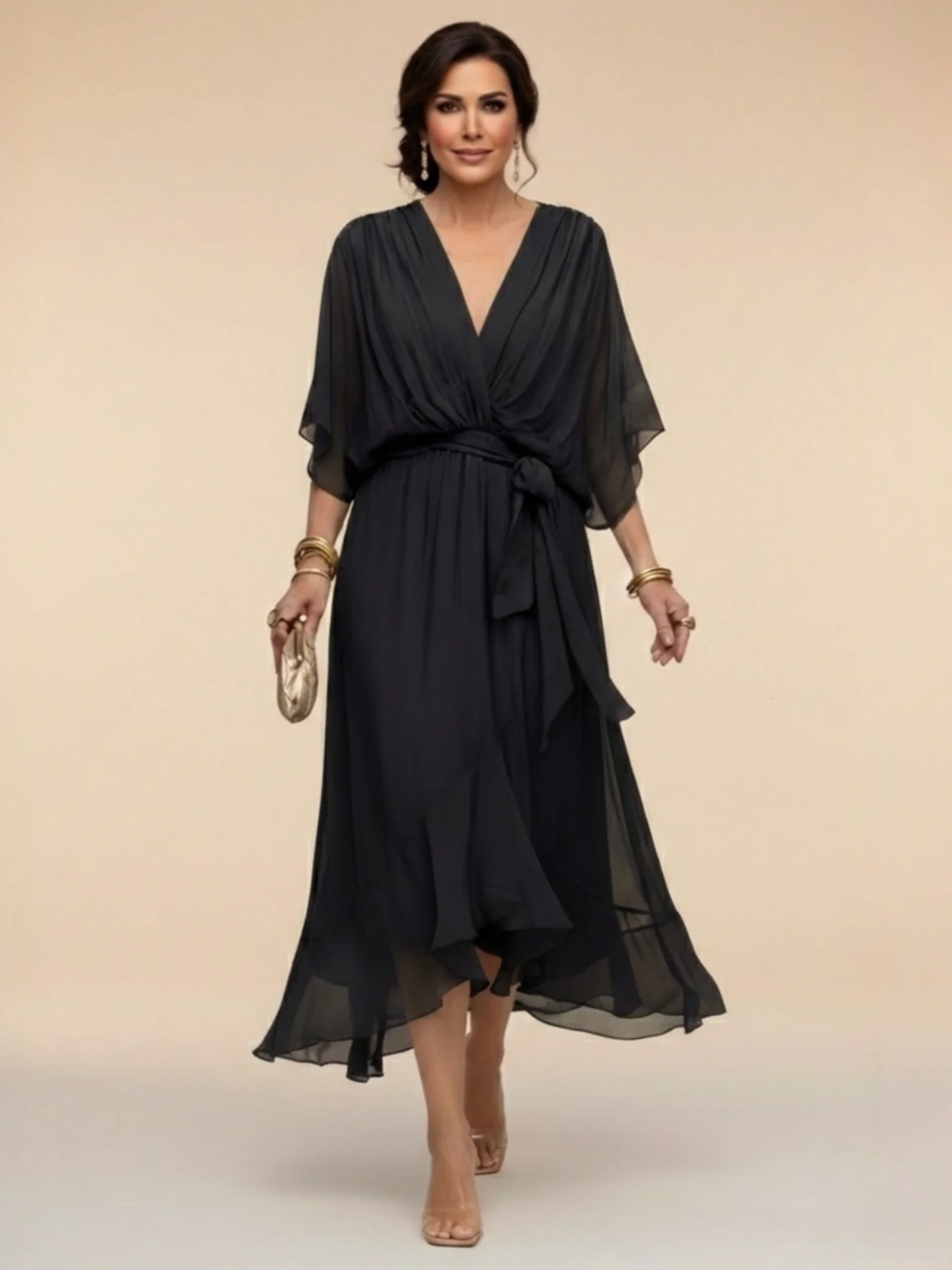 ANDREA | VESTIDO DE CHIFFON CON ESCOTE EN V
