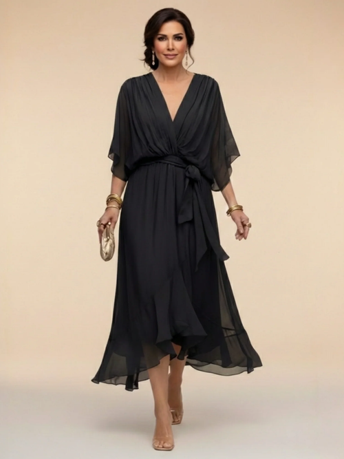 ANDREA | VESTIDO DE CHIFFON CON ESCOTE EN V