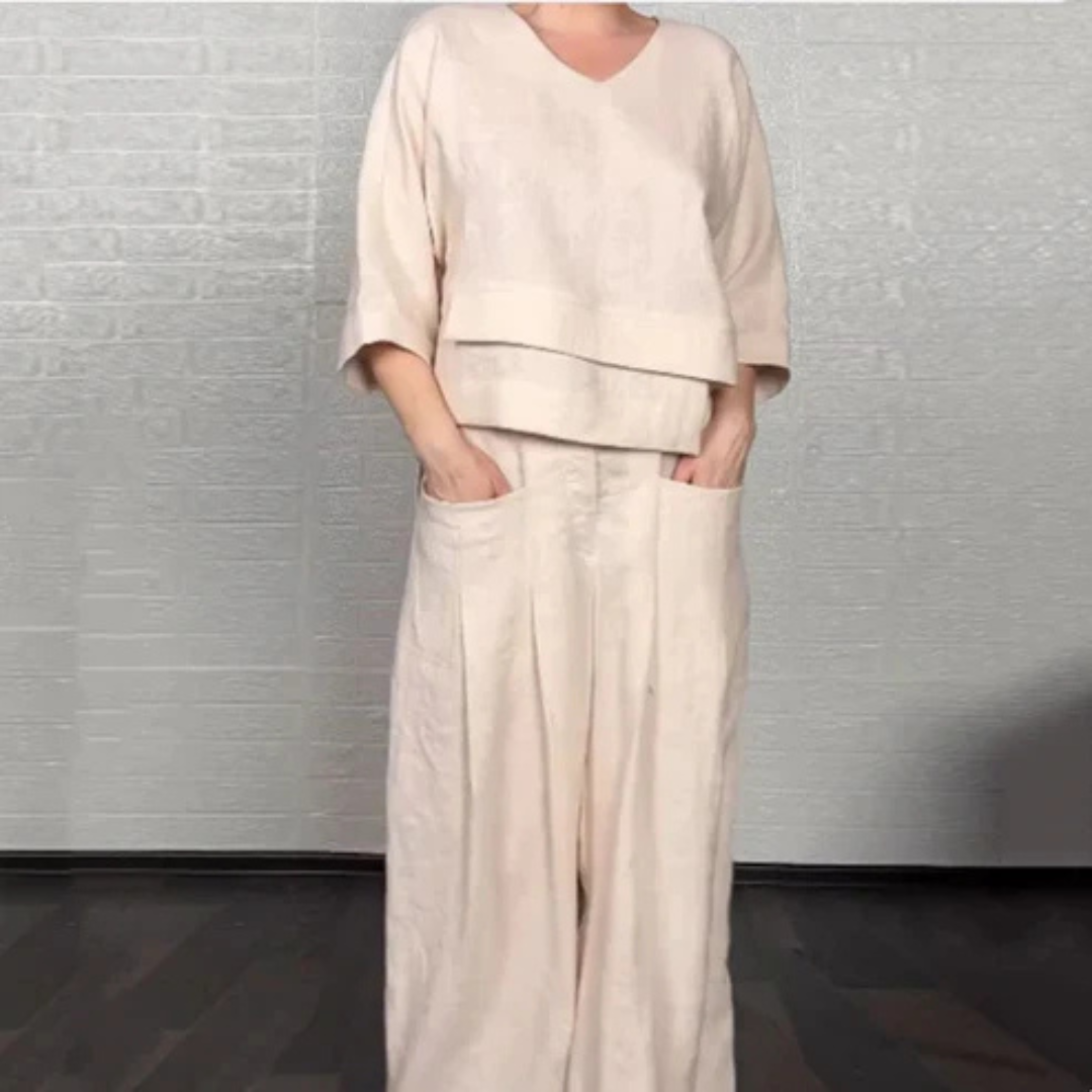 FANY | CONJUNTO DE 2 PIEZAS DE ALGODÓN Y LINO CON BAJO IRREGULAR