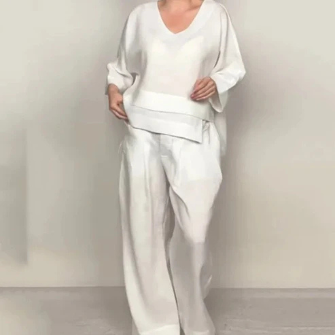 FANY | CONJUNTO DE 2 PIEZAS DE ALGODÓN Y LINO CON BAJO IRREGULAR