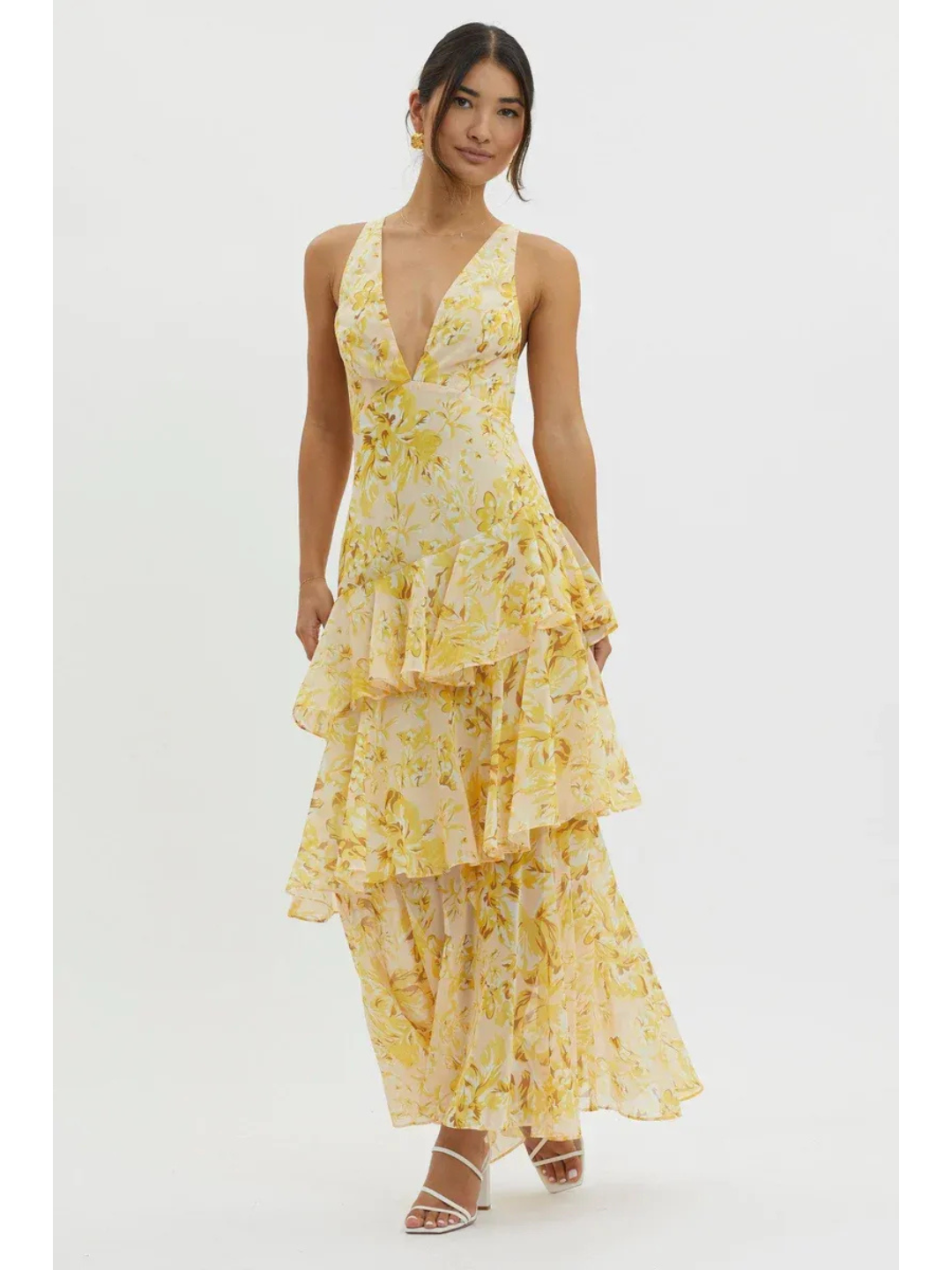 LISA | VESTIDO MAXI FLORAL CON VOLANTES