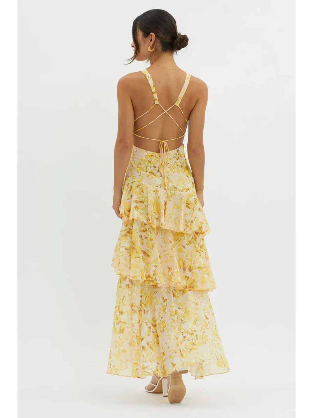 LISA | VESTIDO MAXI FLORAL CON VOLANTES