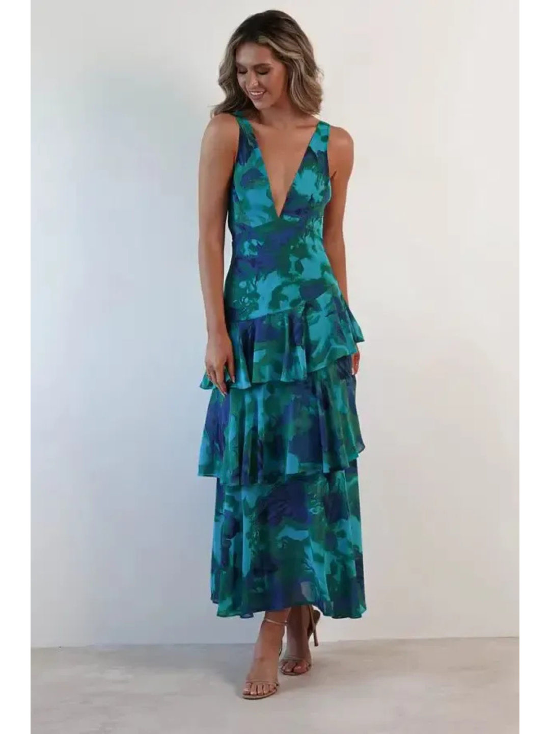 LISA | VESTIDO MAXI FLORAL CON VOLANTES