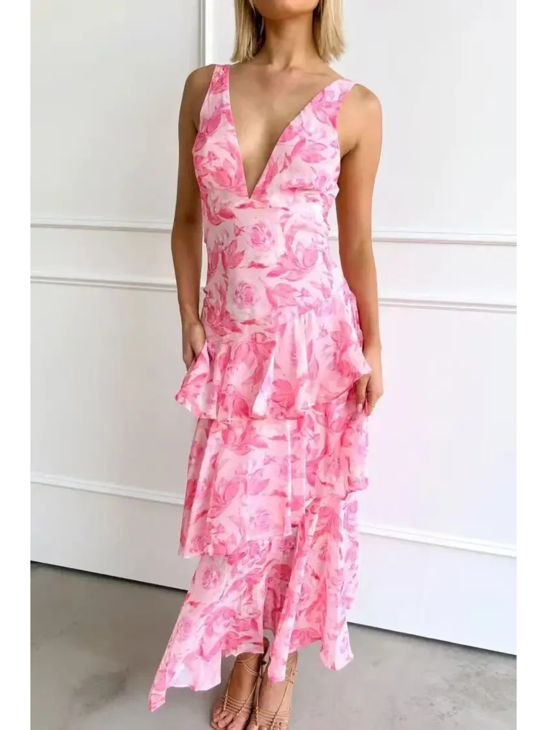 LISA | VESTIDO MAXI FLORAL CON VOLANTES