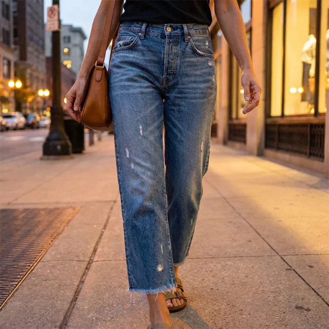 TURÍN | JEANS RETRO DE PIERNA RECTA Y CORTE CROPPED
